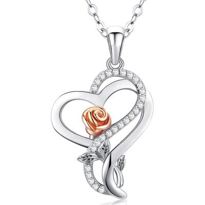 China Vintage Rose Valley Roseflower Necklace Hot Selling Jewelry Rose Gold Plated Two Tone Jewel Fashion Gift For Lover RSN034 for sale