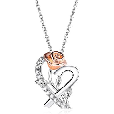 China Vintage Rose Valley Roseflower Necklace Hot Selling Jewelry Rose Gold Plated Two Tone Jewel Fashion Gift For Lover RSN029 for sale