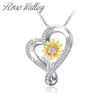 China Hot Selling Vintage Rose Valley Sunflower Heart Necklace Jewelry Pendant Gold Plated Two Tone Jewel Fashion Gift For Lover YN003 for sale