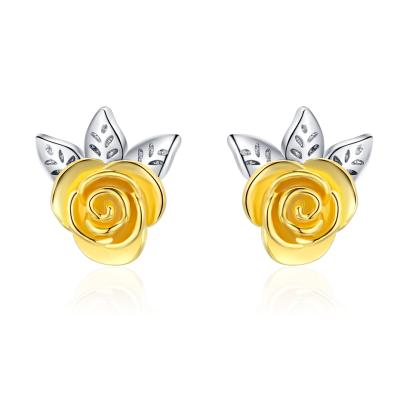 China Vintage Rose Valley Gold Flower Stud Earrings D.C.A. Zircon Designs Jewelry For Women Rose Gold Gift Party Trendy Jewelry RPE005 for sale