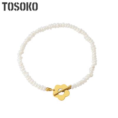 China FASHIONABLE Jewelry Stainless Steel Natural Freshwater Pearl Flower OT Buckle Bracelet Women Elegant and Sweet Bracelet BSE158 for sale