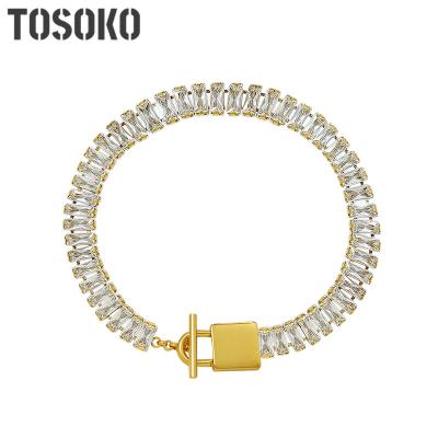 China Trendy Zircon Stainless Steel Lock Geometric Chain Bracelet Women's Jewelry Metal Bracelet BSE036 for sale