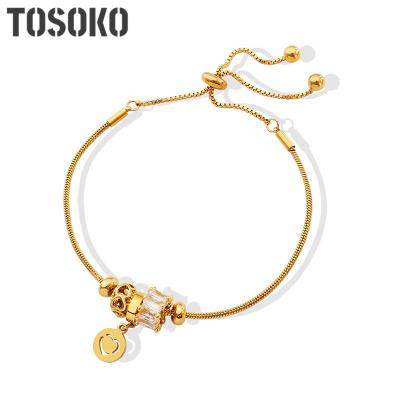 China FASHIONABLE Stainless Steel Jewelry Hip Hop Zircon Pull Buckle Bracelet Around Chain Women's Brand Metal Bracelet BSE312 for sale