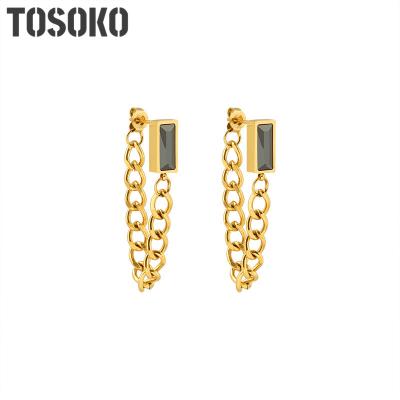 China Green Diamond Tassel Zircon Chain Earrings Women Stainless Steel Trendy Jewelry Square Fashion Earrings BSF400 for sale