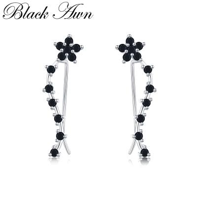 China [BLACK BARBAR] 925 Sterling Silver Jewelry Black Spinel Pure Silver Engagement Drop Earrings For Women I036 for sale