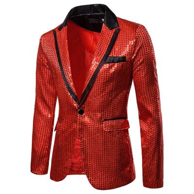 China Anti-wrinkle Mens Gold Red Sequins Slim Fit Balzer Hip Hop Stage Singers Prom Dress Suit Jacket Party Jacket forMen for sale