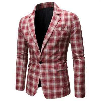 China New Fashion Autumn Suit Jacket Men Spring Anti-wrinkle Spring Fashion Red Plaid Blazers Clothing Blazer Hombre Thin Casual Suit for sale