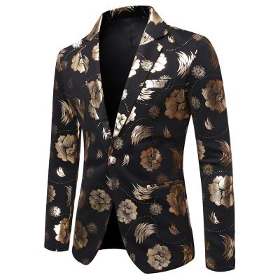 China Anti-wrinkle suits and blazer for men gold button formal slim fit simple party luxury flower print men clothes suit jacket for sale