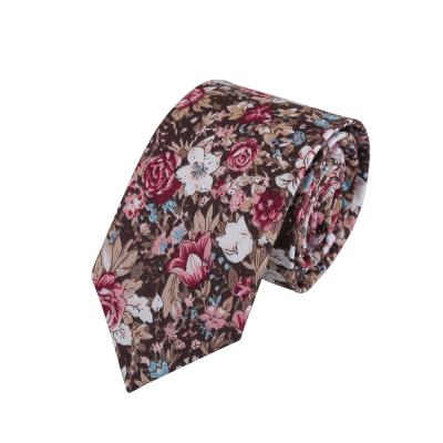 China Newest Jacquard Brown Printed Cotton Flower Mens Business Casual Necktie for sale