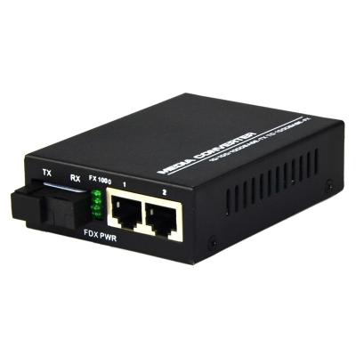 China FTTH 10/100/1000M Gigabit Ethernet Fiber Single Mode Fiber 2 RJ45 Ports Single Fiber Optic Media Converter for sale