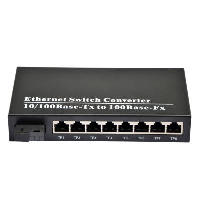 China High Quality FTTH Single Fiber WDM 10/100Mbps 8 Rj45 10/100base-Tx Ports FTTH to 100base FX Ethernet Switch Fiber Media Converter for sale