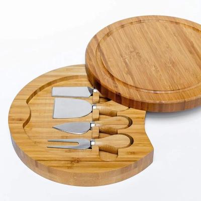 China Modern with stainless steel 4 knife and wooden handleBamboo cheese cutting board set for sale