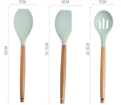 China Modern Custom Silicone Cooking Kitchen Utensils Tool Kit 11 Pcs With Wooden Handle BPA Free Cookware Sets for sale