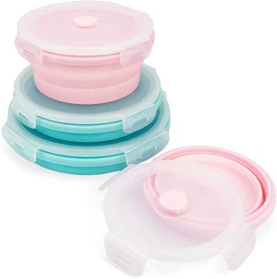 China Viable Silicone Round Shaped Collapsible Box 350 500 800ml 1200ml Set Food Storage Container Lunch Box for sale