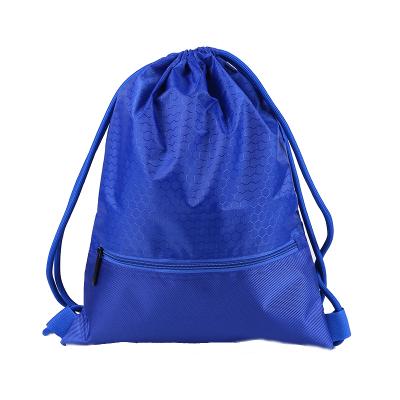 China Waterproof Promotional Gifts Waterproof Polyester Drawstring Bag With Interior Zipper Pocket With Custom Logo for sale