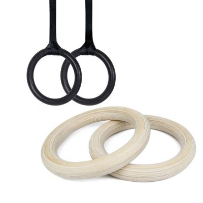 China Logo Printed ABS Wooden Gymnastic Rings Gym Wood Rings Fitness Strength Training Fitness Equipment Application for sale