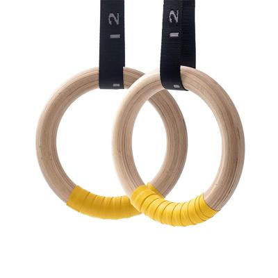 China Commercial Use Heavy Duty Wooden 28mm / 32mm Gymnastic Rings With Adjustable Number Straps For Pull Up Bar for sale