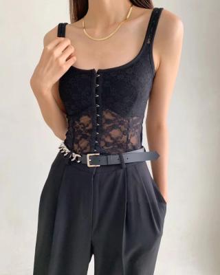 China 2022 New Style Temperament Vest Suspender Sexy Solid Suspender Summer Women's Lace Bodice T-shirts Top QUICK-DRY for sale