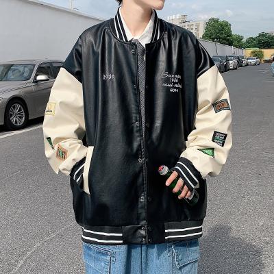 China QUICK DRY Leather Man And Female Street College Baseball Student General Plus Size Slim Bomber Cardigan Jacket for sale