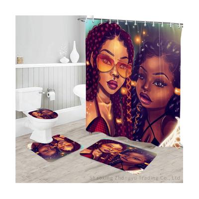 China Onlysub Women Viable 4pcs Polyester And Flannel African Shower Curtain Bath Mat Set For Dorm Room With Fast Delivery for sale