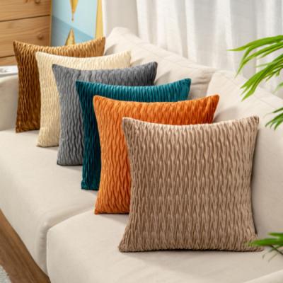 China High Quality Pure Anti-static Sofa Throw Pillowcase Cushion Cover Bone Color Velvet Plaid Pillowcase Living Room Bedroom for sale