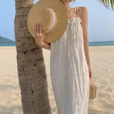 China Cotton Square Collar Women's Beachwear Dresses , Backless White Loose Beach Dress for sale