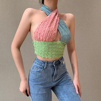 China High Stretchy Waistless V Neck Halter Vest Crop Top for sale