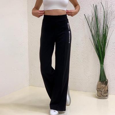 China Loose Side Printing Ladies Casual Pants , Mid Waist Ladies Wide Leg Trousers for sale