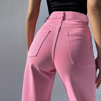 Cina Donne diritte dei jeans della gamba dell'alta vita strappate rosa ampie in vendita