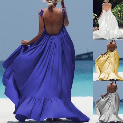 China Solid Color 155cm Women's Beachwear Dresses , Sling Backless Casual Beach Maxi Dresses for sale