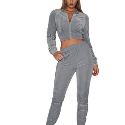 China 2022 Breathable New High Quality Zipper Lounge Wear Casual Sportswear Sets Solid Color Two Pieces Long Velvet Women Active Lounge Wear for sale