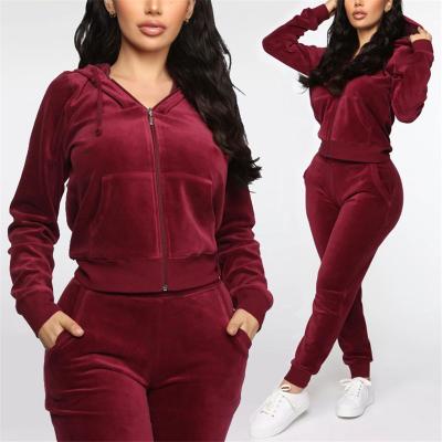 China Logo Trendy Lounge Wear Breathable Woman Customized Sportswear Set Solid Hoodie Pants Long Velvet 2Pcs Active Lounge Wear For Winter 2022 for sale