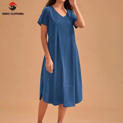 China Breathable Plain Solid Color Long Sleeve Denim Shirt Dress Loose Casual Ladies Maxi Dress for sale