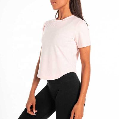 China Wholesale Compressed Women Solid Color Shorts Sleeve Custom White Curved Edge T-shirt Workout Fitness Gym Women's T-Shirts for sale