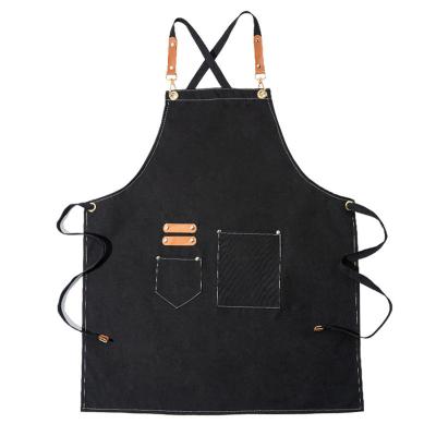 China Hook Design Fashion Adjustable Easy To Clean Milk Tea Bartender Work Clothes Custom Professional Convenient Women Cooking Canvas Apron for sale