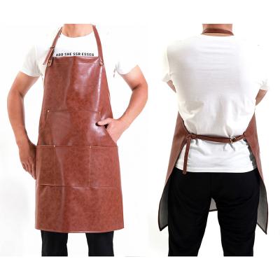 China Cheap Custom Kitchen Long Style Nordic Print Logo Print Price China Factory PU BBQ Leather Apron Bib Stain Proof for sale