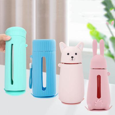 China Hot Selling Viable Water Cup Student Couple Convenient Cartoon Cute Silicone Sleeve Glass Tumbler for sale