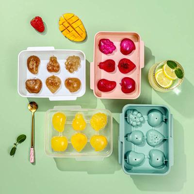 China Modern simple simple silicone Diy six grid fruit coolers with lid can seal fruit shape ice cream cooler mold for sale