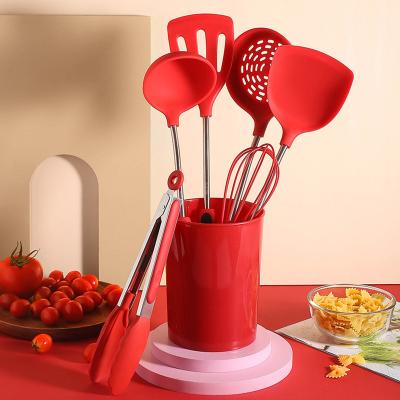 China Sustainable Wholesale Silicone Cooking Kitchen Set Stainless Steel Handles Cooking Tool for sale