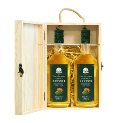 China Good quality safflower oil two bottles in wooden box cold pressed pure natural organic canola oil 18*10*28 sun flower oil for sale