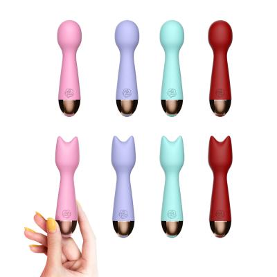 China Silicone+ABS Products adult cute cat head vibrator 10 frequency mini small vibrator charging waterproof kawaii AV stick for girls fun for sale