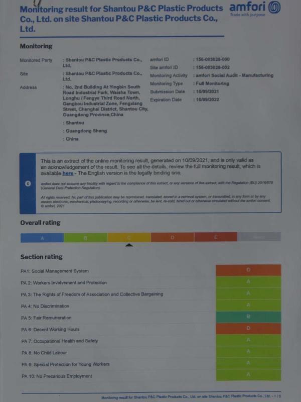 BSCI - Shantou P&c Plastics Co., Ltd.