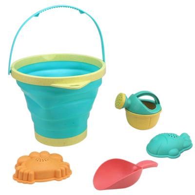 China For Children Folding Outdoor Toy Water Beach Toys Kids Toys Silicone Beach Bucket Tool Combination Sand Bucket Set for sale