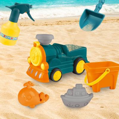 China For Kids Beach Sand Toys For Kids 7pcs With Train, Bucket, Sprinkler Can, Shovels Mold Kits Sand Toys Outdoor Summer for sale