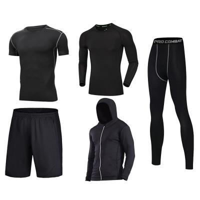 China Breathable Seamless Gym Tracksuit Men Slim Fit Fitness For Men Pants Shirt Long Sleeve Top Jacket Set 5 PCS Yoga Clothes for sale