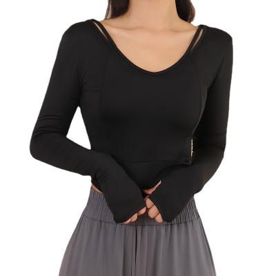 China Women Breathable Deep Neck Long Sleeve Crop Yoga Tops Shirt Sports Accessories Slim Fit Fitness Gym for sale