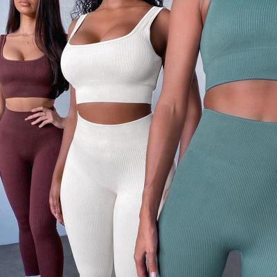 China Antibacterial Seamless Sportswear Gym Wear Ribbed Yoga Set Yoga Set Workout Yoga Sets Women Fitness Sport Suit for sale