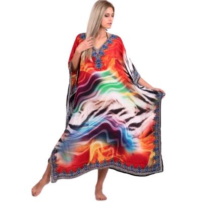 China 2021 Colorful V Neck Dress Breathable Cotton Swimwear Plus Size Bikini Women Swimsuits Cover Up Swimwear Cover Up for sale