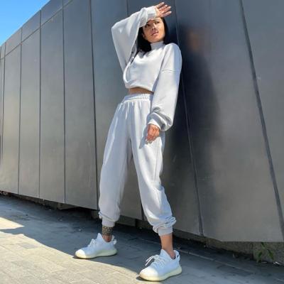 China Fashion QUICK DRY Women Autumn Solid Fitted Clothing Street Wear High Collar White Sweat Suits for sale