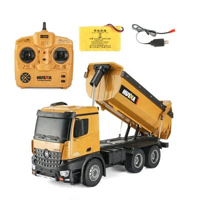 China Engineering Toys Car Metal Model Toy Huina 1573 Diecast Heavy Duty Children Car 1:14 10 Channel Radio Control Dump Container Truck for sale